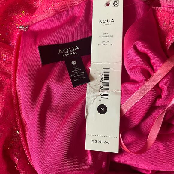 Pink Sequined Backless Evening Gown Size 12 Sleeveless Thigh Slit Formal by AQUA - Picture 8 of 11